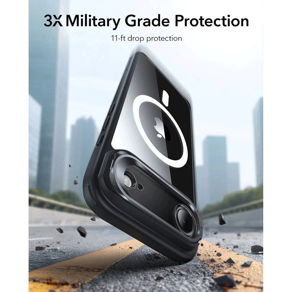 ESR iPhone Air Classic Hybrid Stash Cover m. Kickstand - MagSafe Kompatibel - Gennemsigtig / Sort