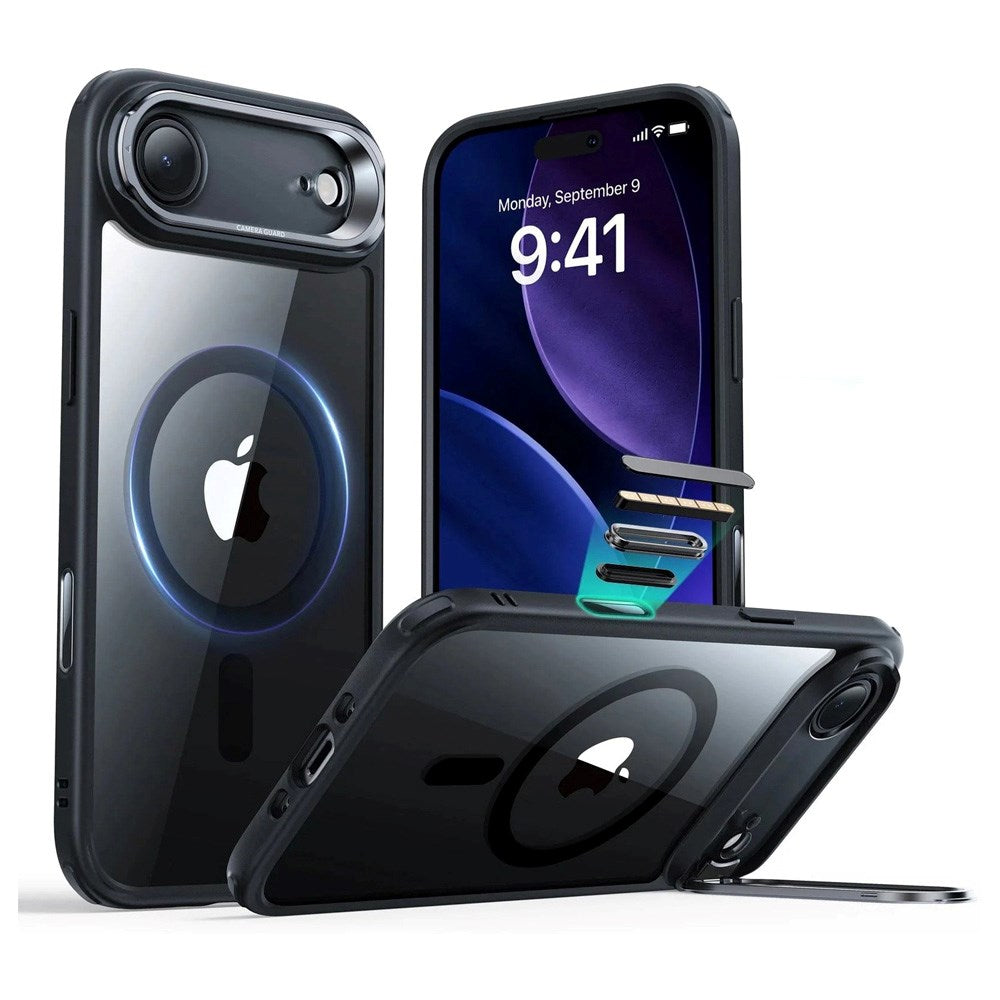 ESR iPhone Air Classic Hybrid Stash Cover m. Kickstand - MagSafe Kompatibel - Gennemsigtig / Sort