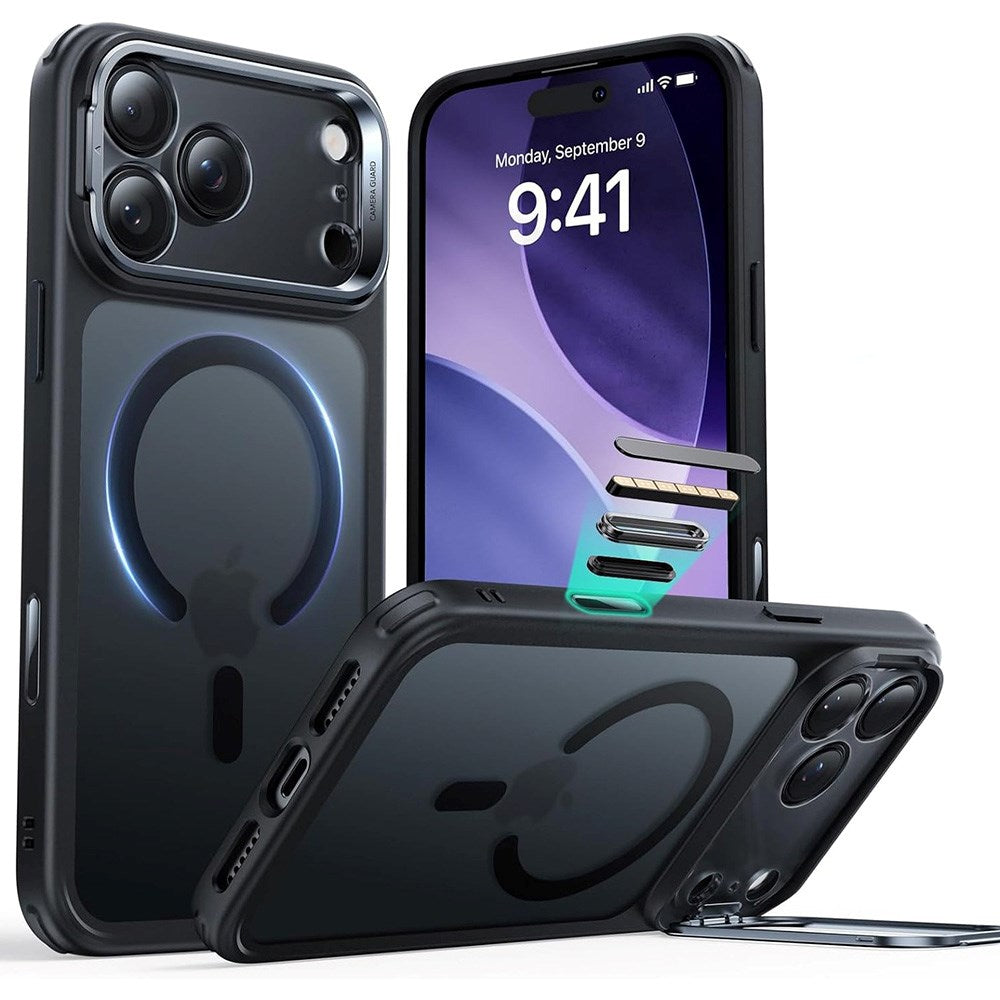 ESR iPhone 17 Pro Max Classic Hybrid Stash Cover m. Kickstand - MagSafe Kompatibel - Mat Sort