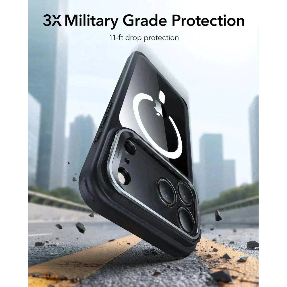 ESR iPhone 17 Pro Max Classic Hybrid Stash Cover m. Kickstand - MagSafe Kompatibel - Gennemsigtig / Sort