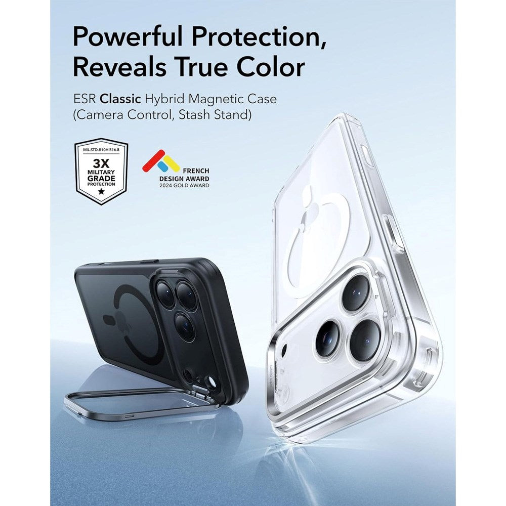 ESR iPhone 17 Pro Classic Hybrid Stash Cover m. Kickstand - MagSafe Kompatibel - Mat Sort