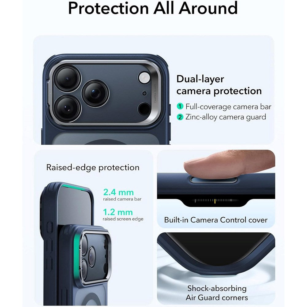 ESR iPhone 17 Pro Classic Hybrid Stash Cover m. Kickstand - MagSafe Kompatibel - Mat Blå