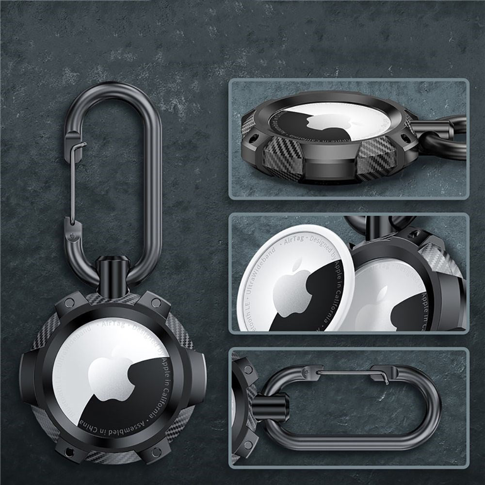 Tech-Protect AirTag 1. & 2. Gen. Cover m. Karabinhage - Carbon Design - Sort
