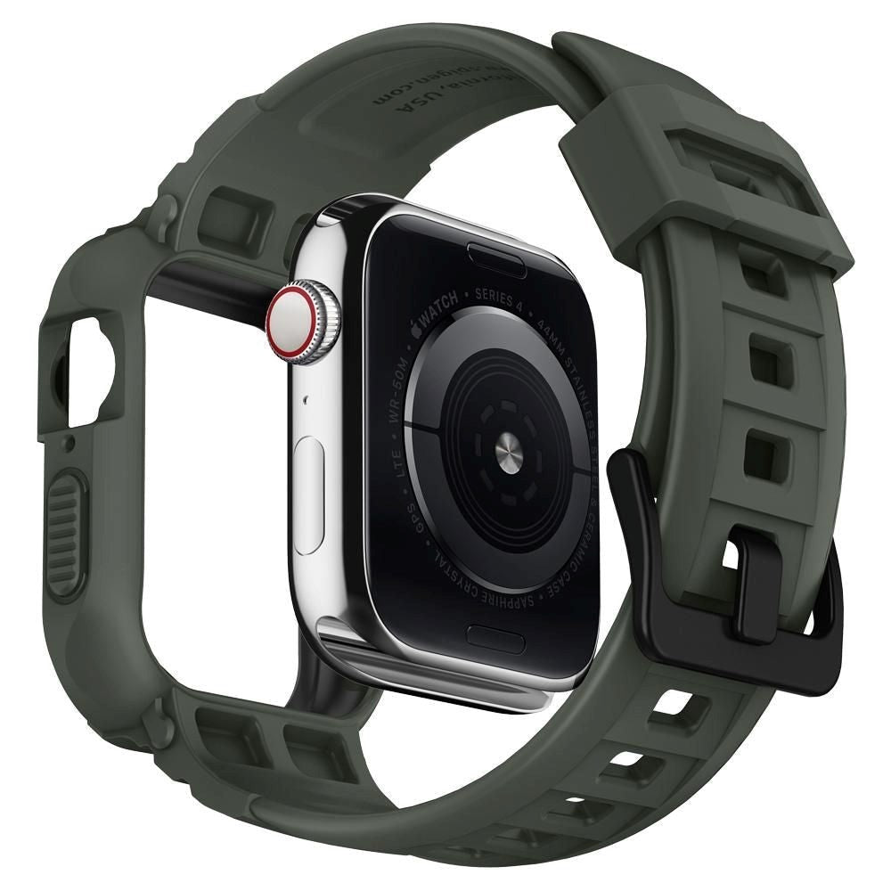 Spigen Rugged Armor Apple Watch 4/5/6/SE (44mm)Gummi Cover & Rem - Grøn