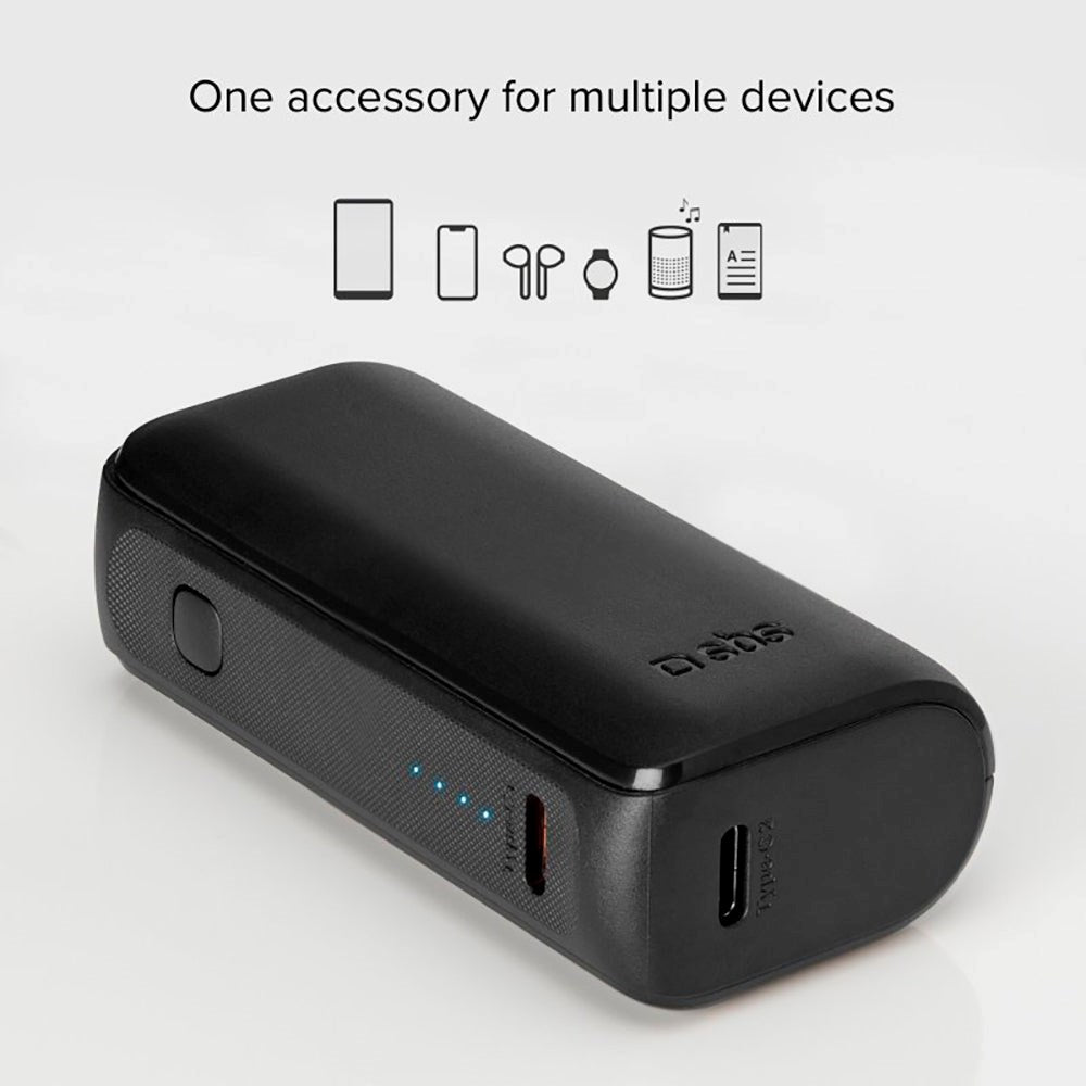 SBS NanoTube Powerbank 10W m. USB-A & USB-C - 5.000 mAh - Sort (DEMO)