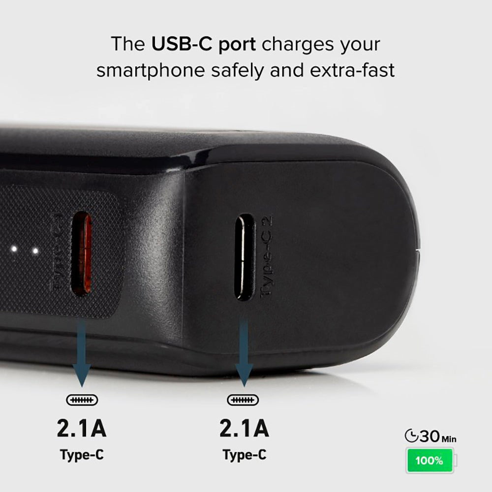 SBS NanoTube Powerbank m. USB-A & USB-C 10W - 5.000 mAh - Sort