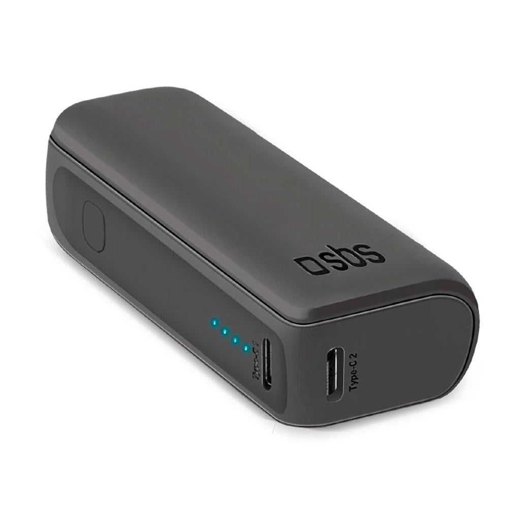 SBS NanoTube Powerbank m. USB-A & USB-C 10W - 5.000 mAh - Sort