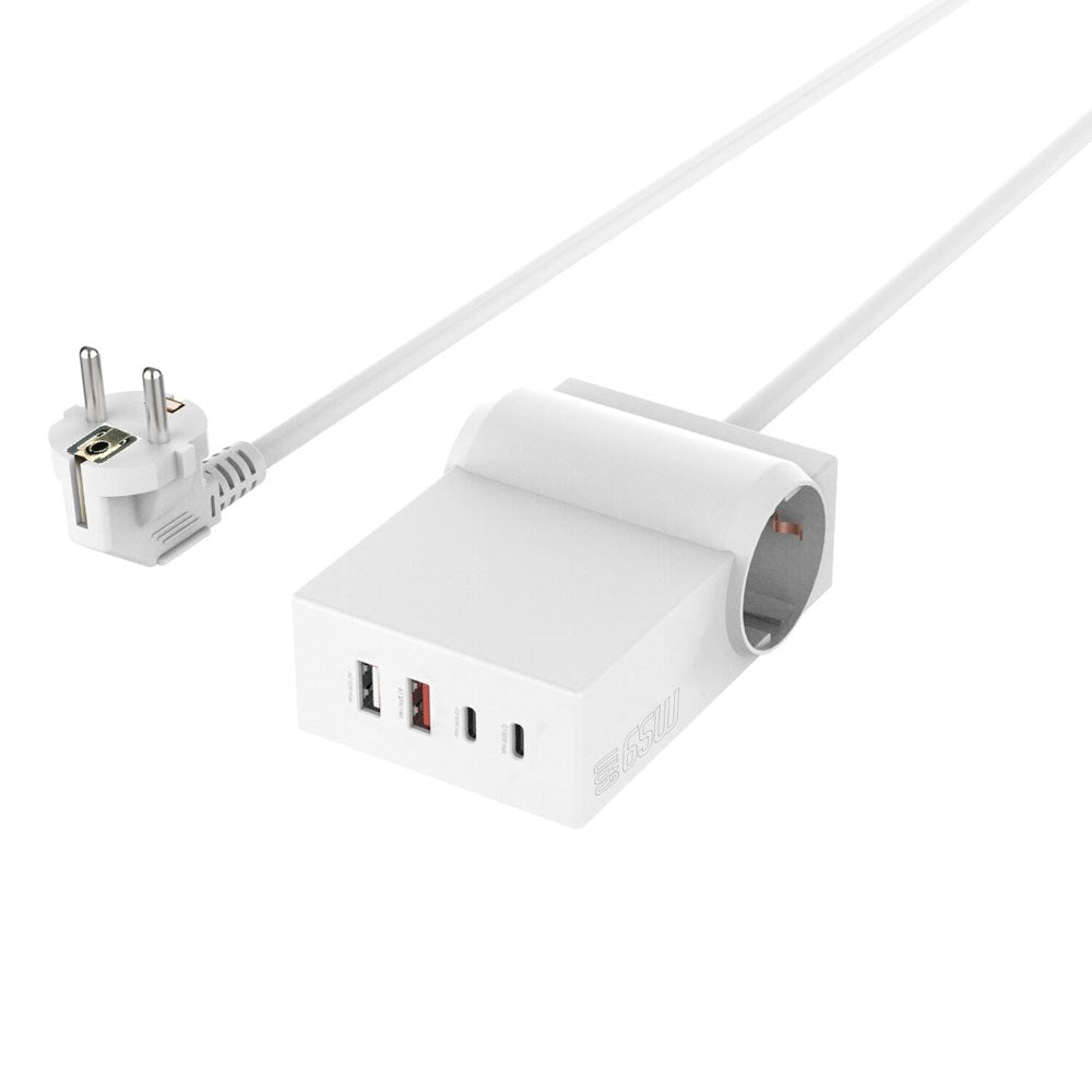 4smarts 6-i-1 Stømskinne m. 2x AC / 2x USB-C / 2x USB-A - 65W - Hvid
