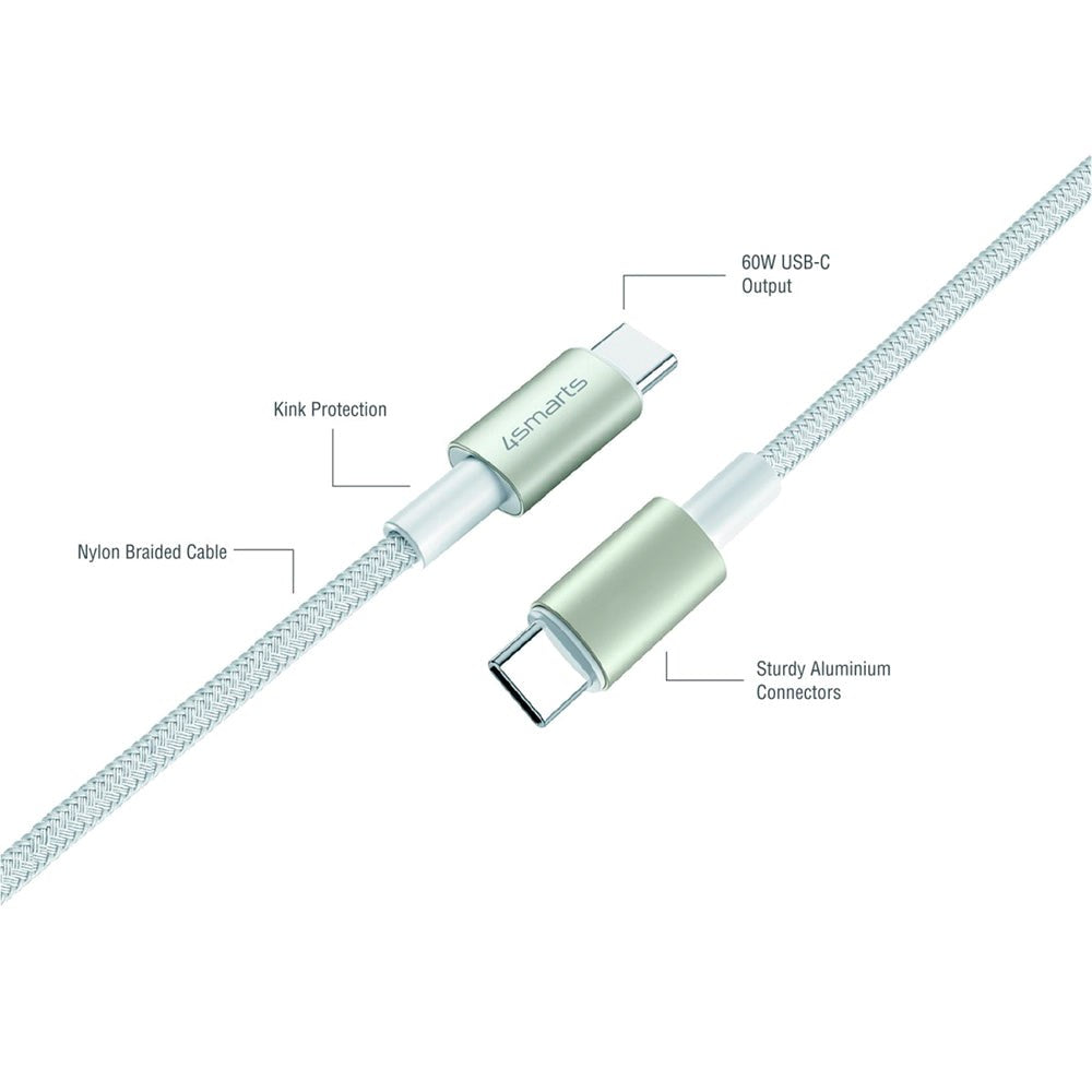 4smarts USB-C til USB-C 60W PremiumCord - 3x USB-C til USB-C Kabel m. USB-C Adapter & Forlænger - Hvid