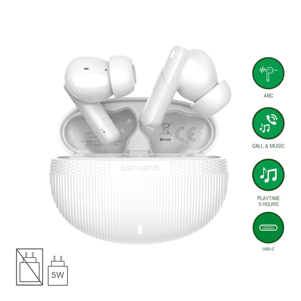 4smarts True Wireless In-Ear SkyBuds Pro Headset m. Aktiv Støjreduktion - Hvid