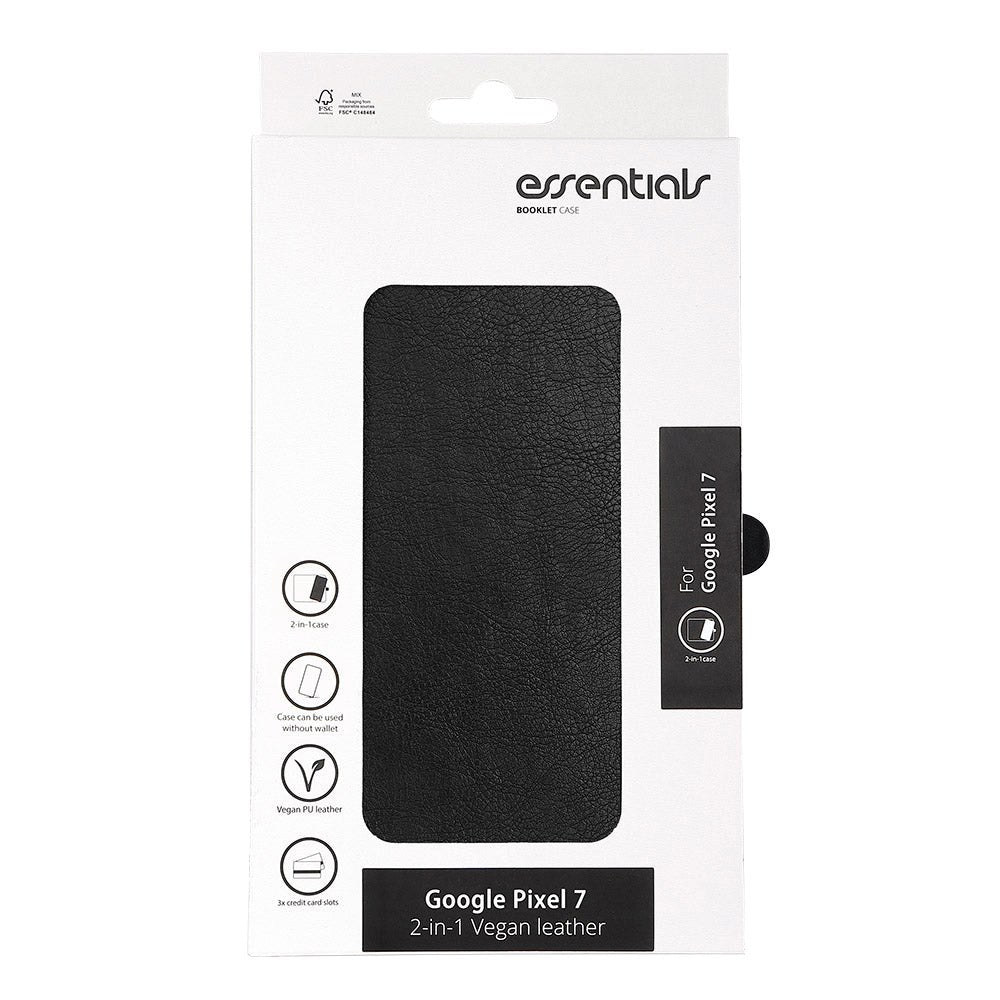 Essentials Google Pixel 7 Kunst Læder Flip Cover 2 i 1 m. Kortholder - Sort