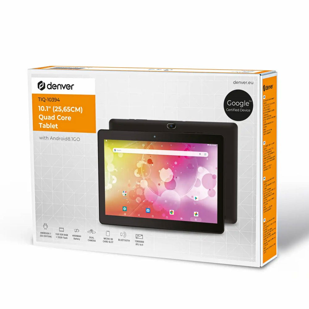Tablet 10.1" Denver TIQ-10394 m. Android 8.1 GO & 1 RAM & 32 GB & 4.400mAh - Sort