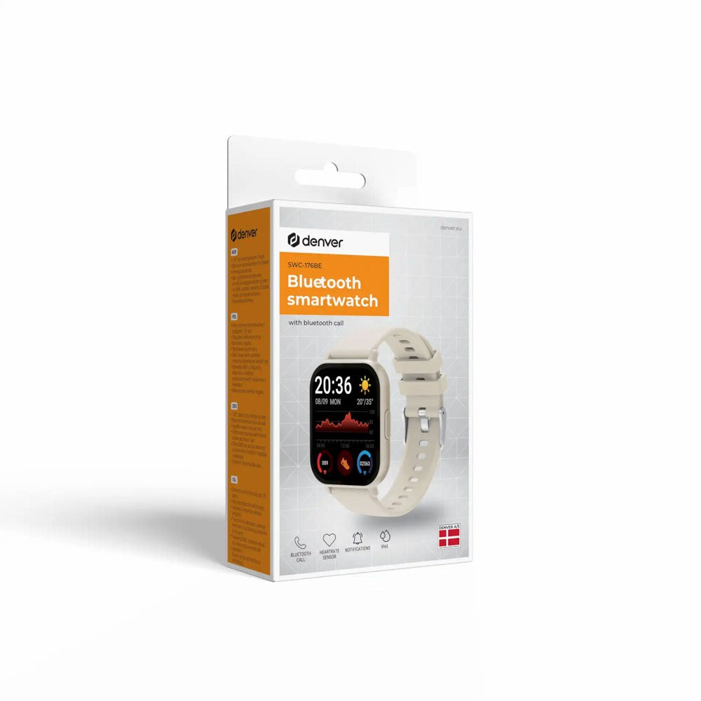 Denver SWC-176BE Bluetooth Smartwatch m. Søvn- og Fitnesstracker - Silikone Urrem - Beige