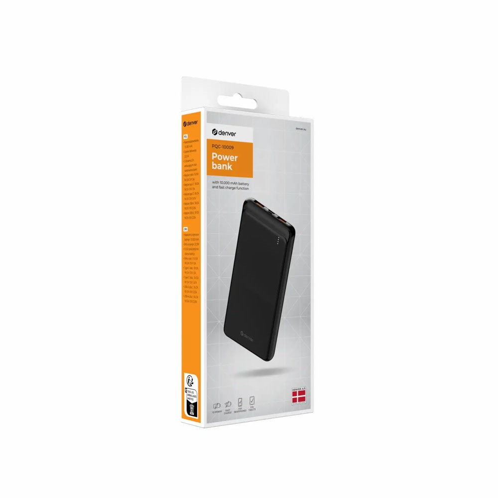 Denver PQC-10009 Powerbank m. 10.000mAh & 22.5W - Sort