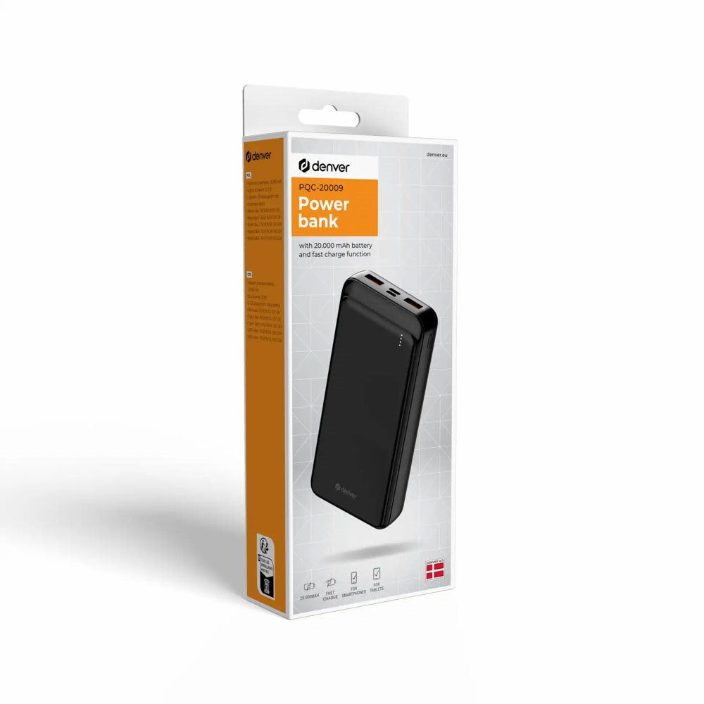 Denver PQC-20009 Powerbank m. 20.000mAh & 22.5W - Sort