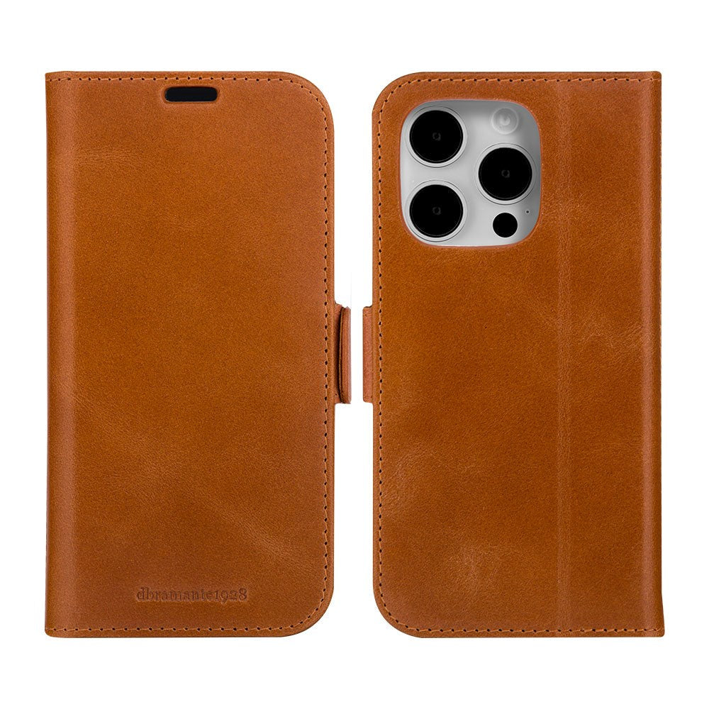 iPhone 15 Pro dbramante1928 Copenhagen Slim Ægte Læder Flip Cover m. Pung - Tan - (DEMO)