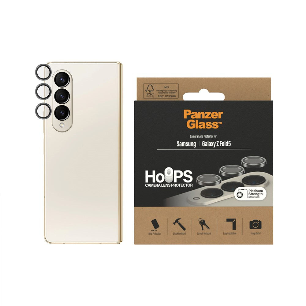 Samsung Galaxy Z Fold5 PanzerGlass Hoops - Kamerabeskyttelsesglas - Gennemsigtig / Sort