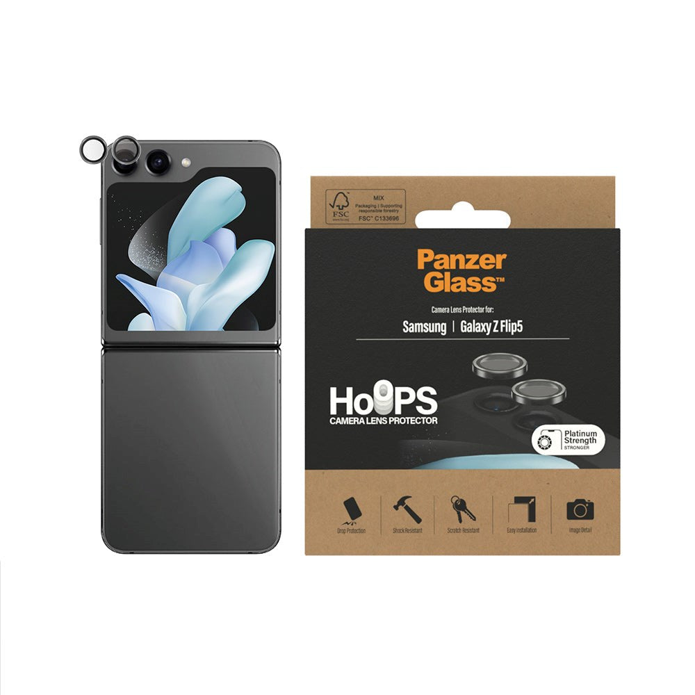 Samsung Galaxy Z Flip5 PanzerGlass Hoops - Kamerabeskyttelsesglas - Gennemsigtig / Sort