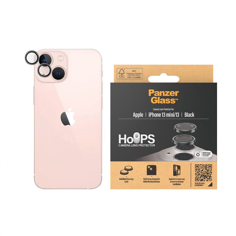 iPhone 13 / 13 Mini PanzerGlass Hoops - Kamerabeskyttelsesglas - Gennemsigtig / Sort