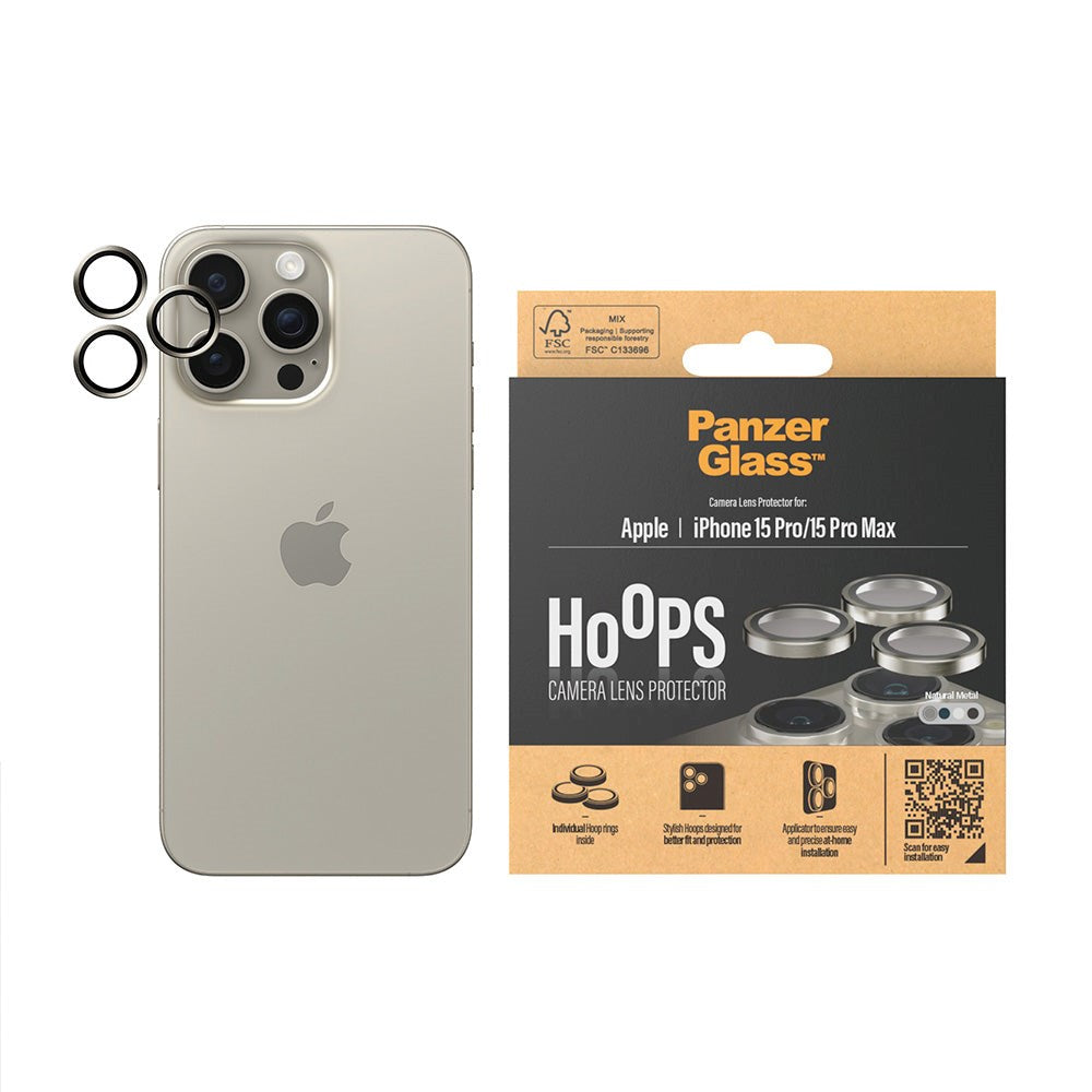 iPhone 15 Pro / 15 Pro Max PanzerGlass Hoops - Beskyttelse til Kamera - Platinum Strength - Natural Metal