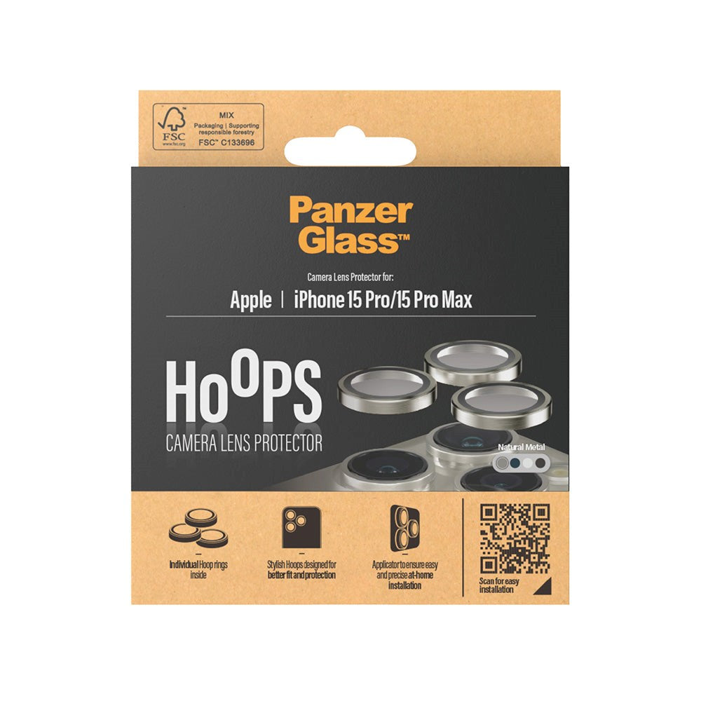 iPhone 15 Pro / 15 Pro Max PanzerGlass Hoops - Beskyttelse til Kamera - Platinum Strength - Natural Metal