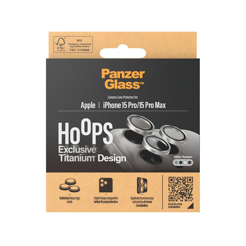 iPhone 15 Pro / 15 Pro Max PanzerGlass Hoops - Beskyttelse til Kamera - Platinum Strength - White Titanium