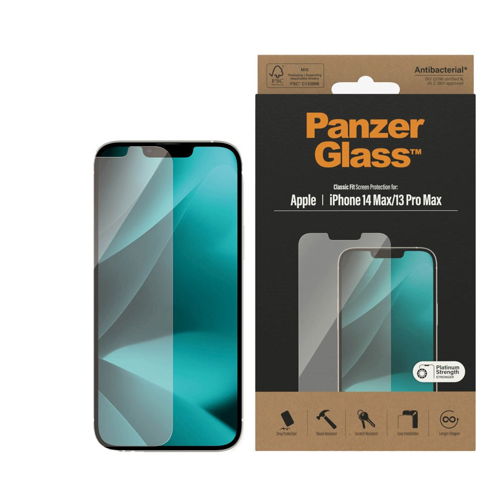 iPhone 14 Plus / 13 Pro Max PanzerGlass AntiBacterial Classic Fit Skærmbeskyttelsesglas - Platinum Strength - Gennemsigtig