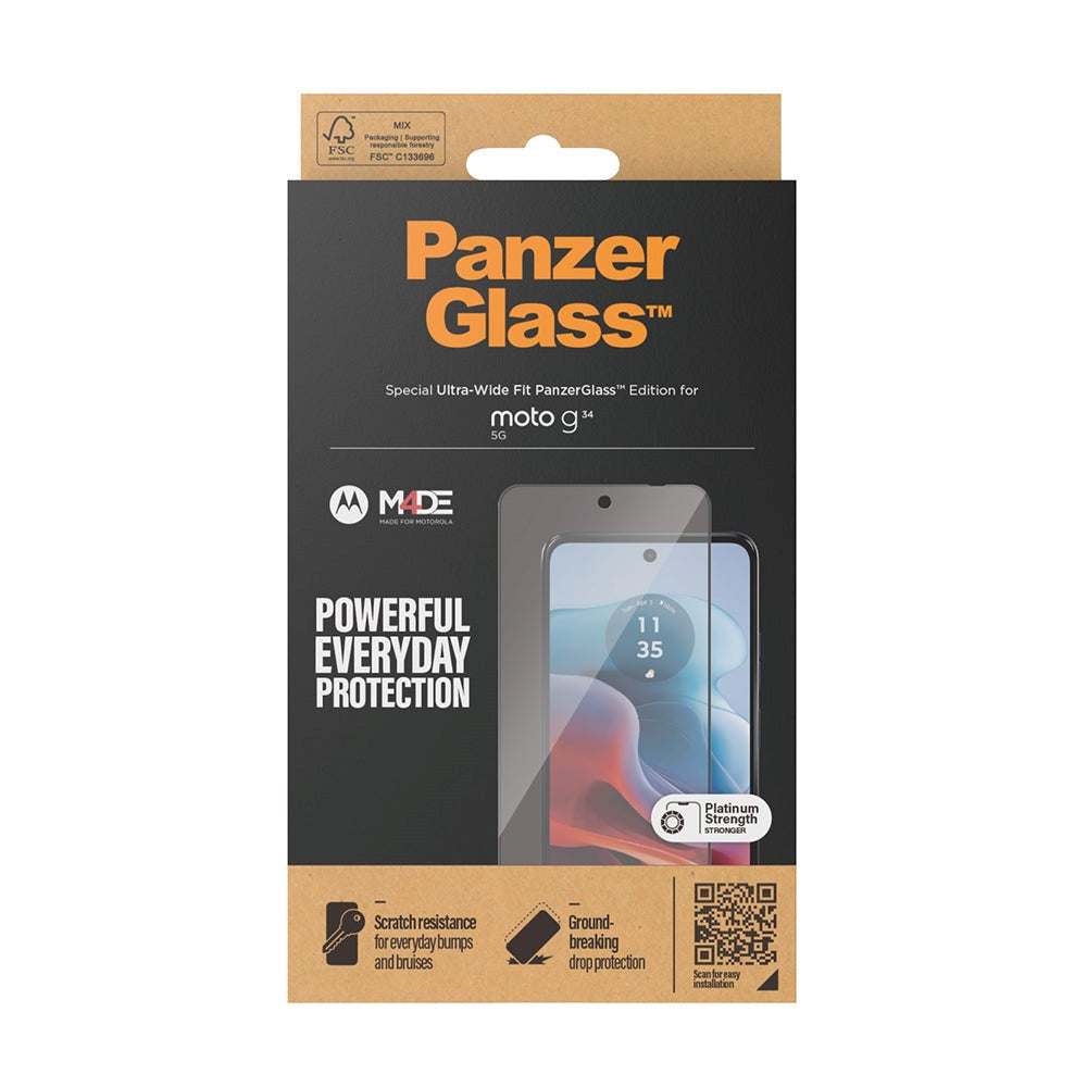 Motorola Moto G34 PanzerGlass Ultra Wide Fit Skærmbeskyttelsesglas - Platinum Strength - Sort Kant