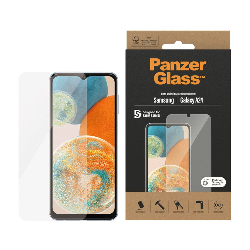 Samsung Galaxy A24 PanzerGlass Ultra Wide Fit Skærmbeskyttelsesglas - Platinum Strength - Gennemsigtig