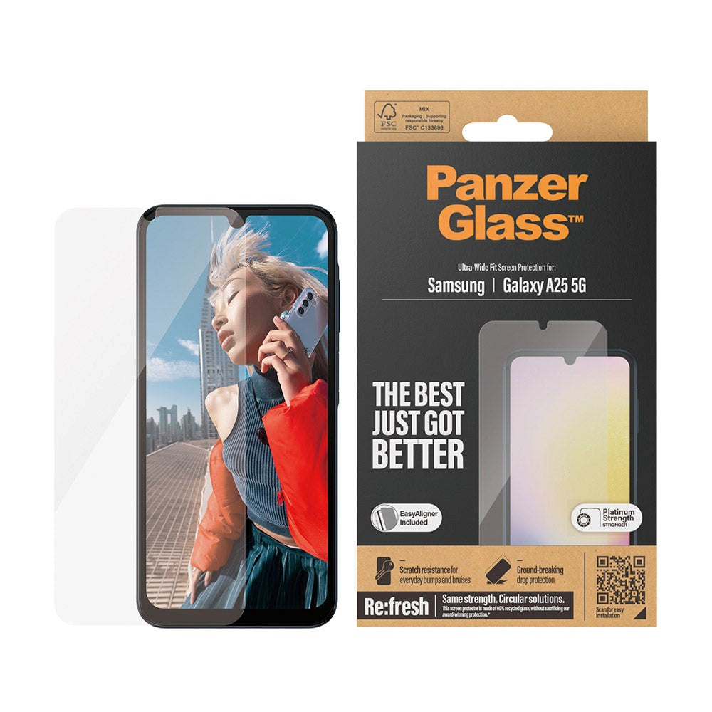 Samsung Galaxy A25 (5G) PanzerGlass Ultra Wide Fit Re:fresh Beskyttelsesglas m. EasyAligner - Platinum Strength - Gennemsigtig