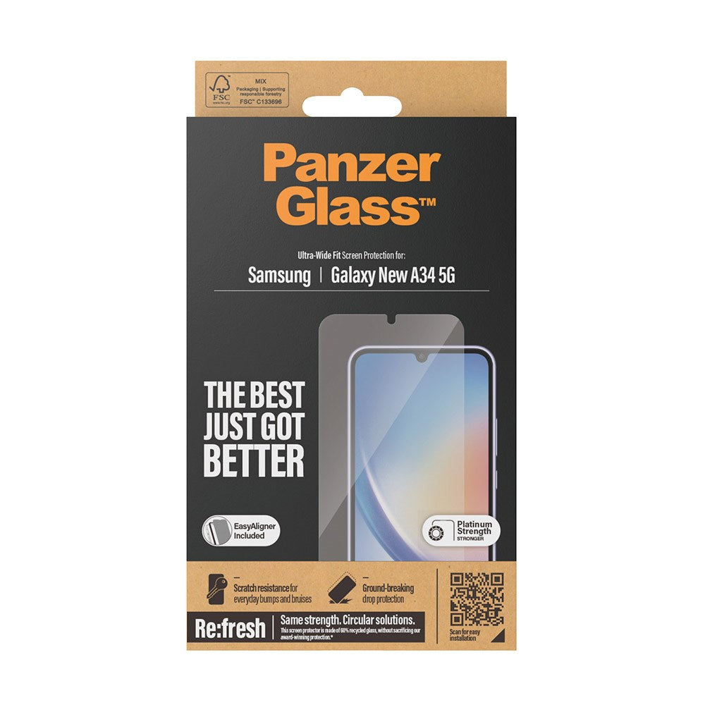 Samsung Galaxy A35 (5G) PanzerGlass Ultra Wide Fit Re:fresh Beskyttelsesglas m. EasyAligner - Platinum Strength - Gennemsigtig