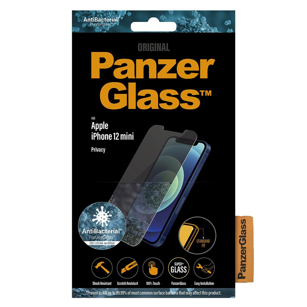 PanzerGlass iPhone 12 Mini AntiBacterial Standard Fit Skærmbeskyttelse - Privacy Glass - Gennemsigtig