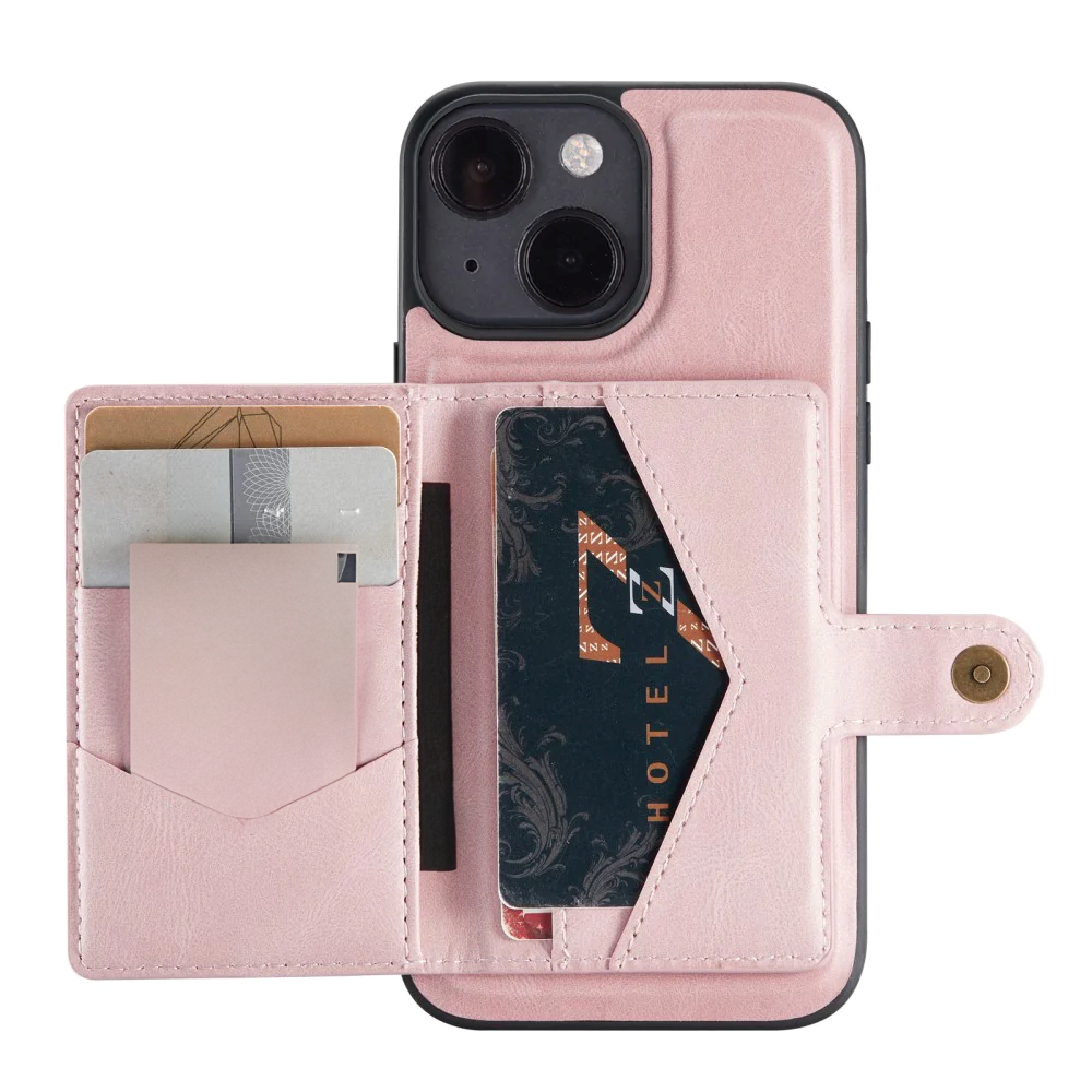 iPhone 13 Læderbetrukket Bagside Cover m. Pung - Pink