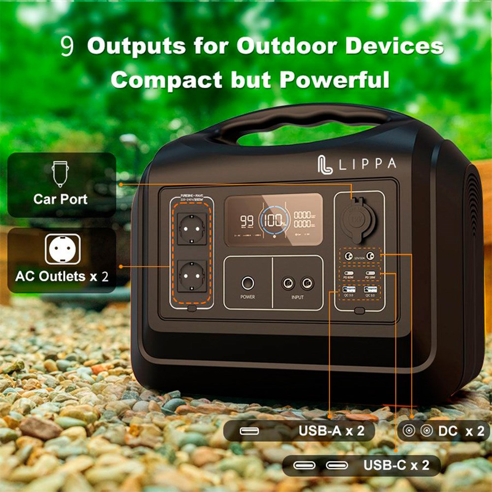 Lippa 1488WH Bærbar Power Station - Sort - (DEMO)
