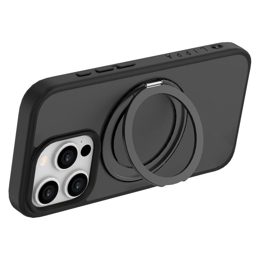 iPhone 16 Pro Lippa Hybrid Plastik Bagside Cover m. Roterbar Kickstand - MagSafe Kompatibel - Mat / Sort
