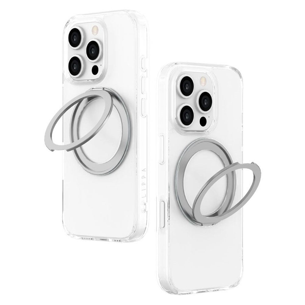 iPhone 16 Pro Lippa Hybrid Plastik Bagside Cover m. Roterbar Kickstand - MagSafe Kompatibel - Gennemsigtig / Sølv