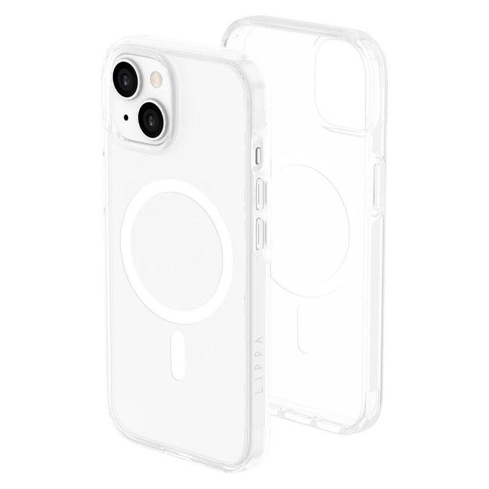 iPhone 15 Lippa Hybrid Plastik Mobil Cover - MagSafe Kompatibel - Gennemsigtig / Hvid