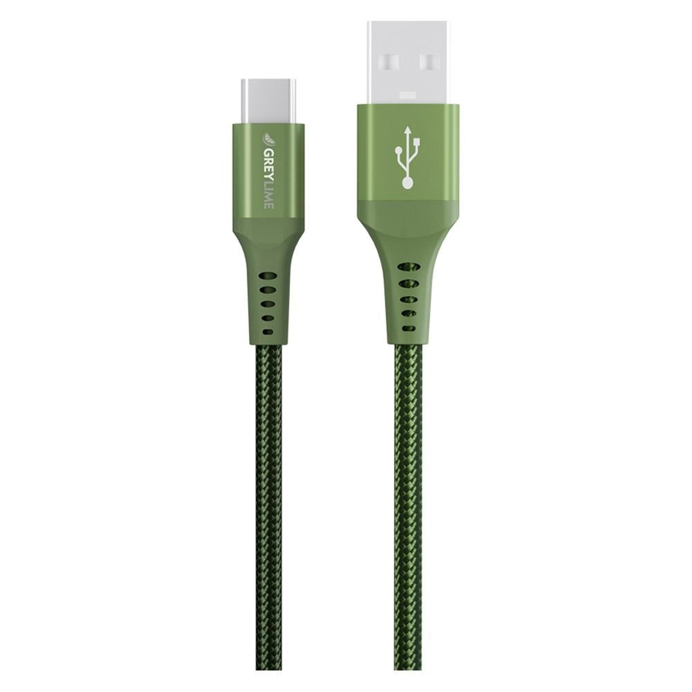 GreyLime 15W Braided USB-A til USB-C Kabel 3 meter - Grøn