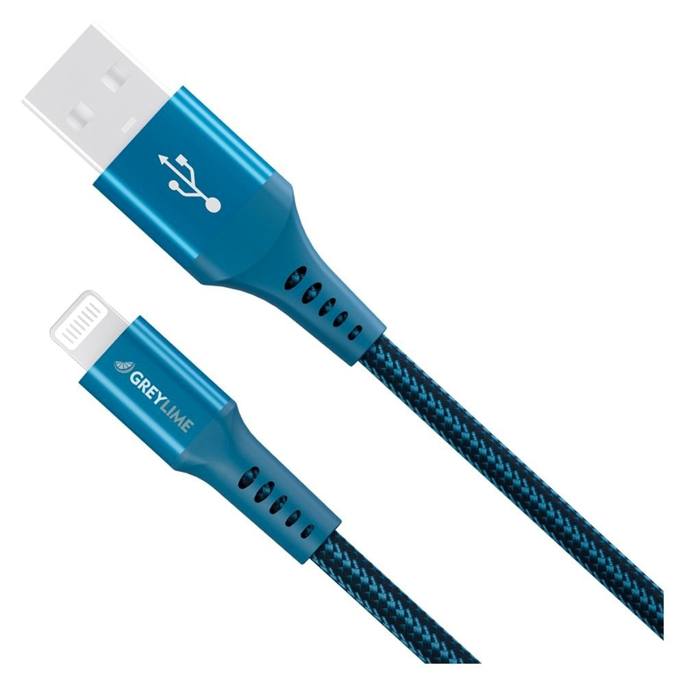 GreyLime 12W Braided USB-A til Lightning Kabel 3 meter - Blå
