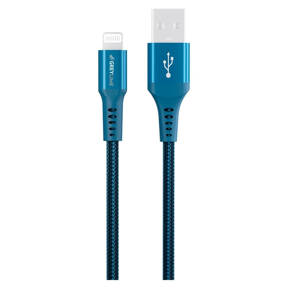 GreyLime 12W Braided USB-A til Lightning Kabel 3 meter - Blå