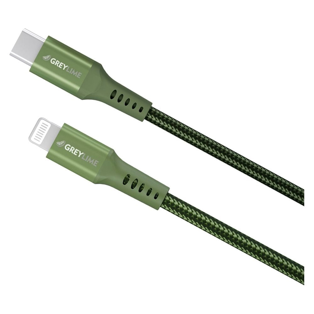GreyLime 18W Braided USB-C til Lightning Kabel 3 meter - Grøn