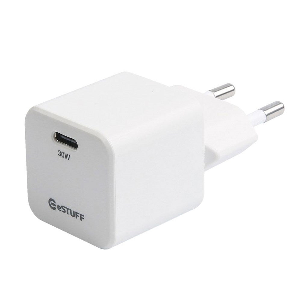 eSTUFF INFINITE 30W PD USB-C GaN Vægoplader - 100% Genbrugsplastik - Hvid