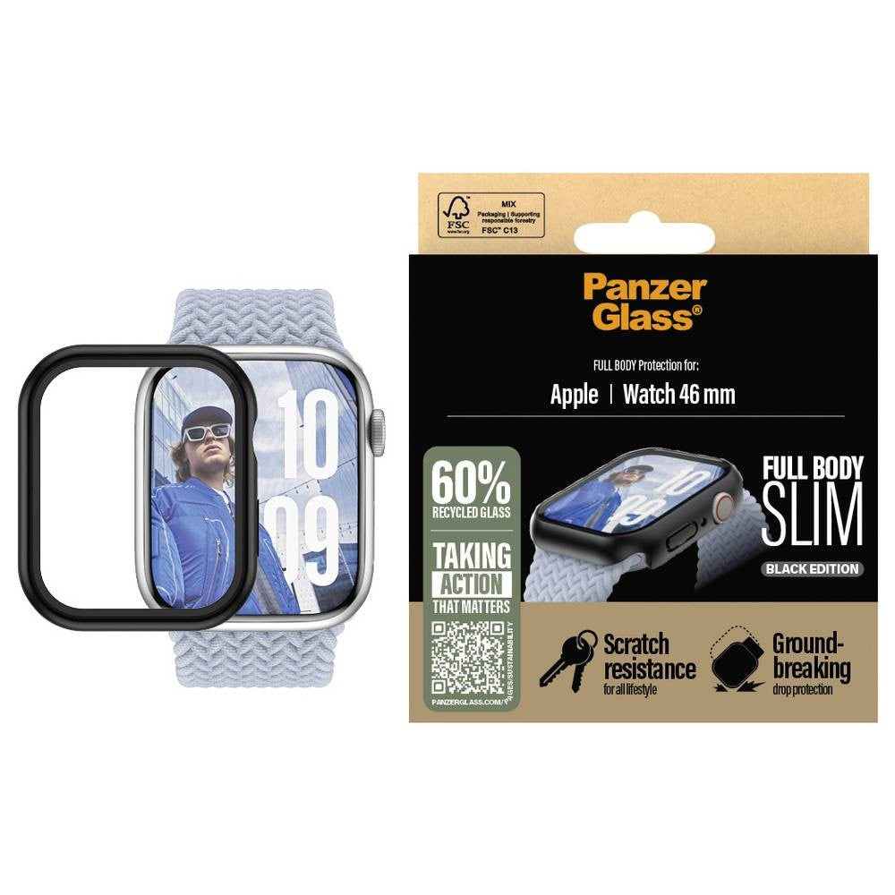 PanzerGlass Apple Watch 11 / 10 (46mm) Snappie Full Body Slim Cover + Indbygget Skærmbeskyttelse - Sort