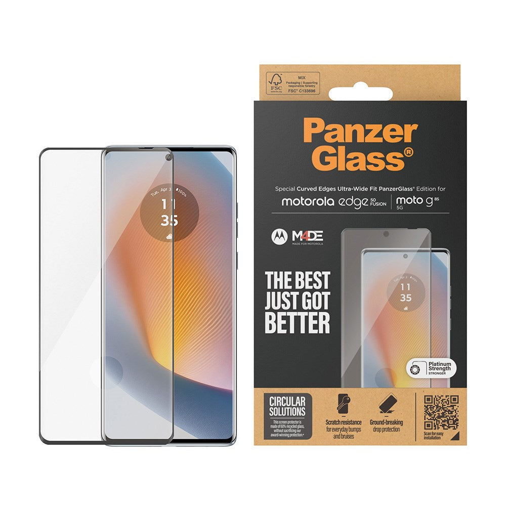 Motorola Edge 50 Fusion PanzerGlass Ultra Wide Fit Beskyttelsesglas - Platinum Strength - Sort Kant