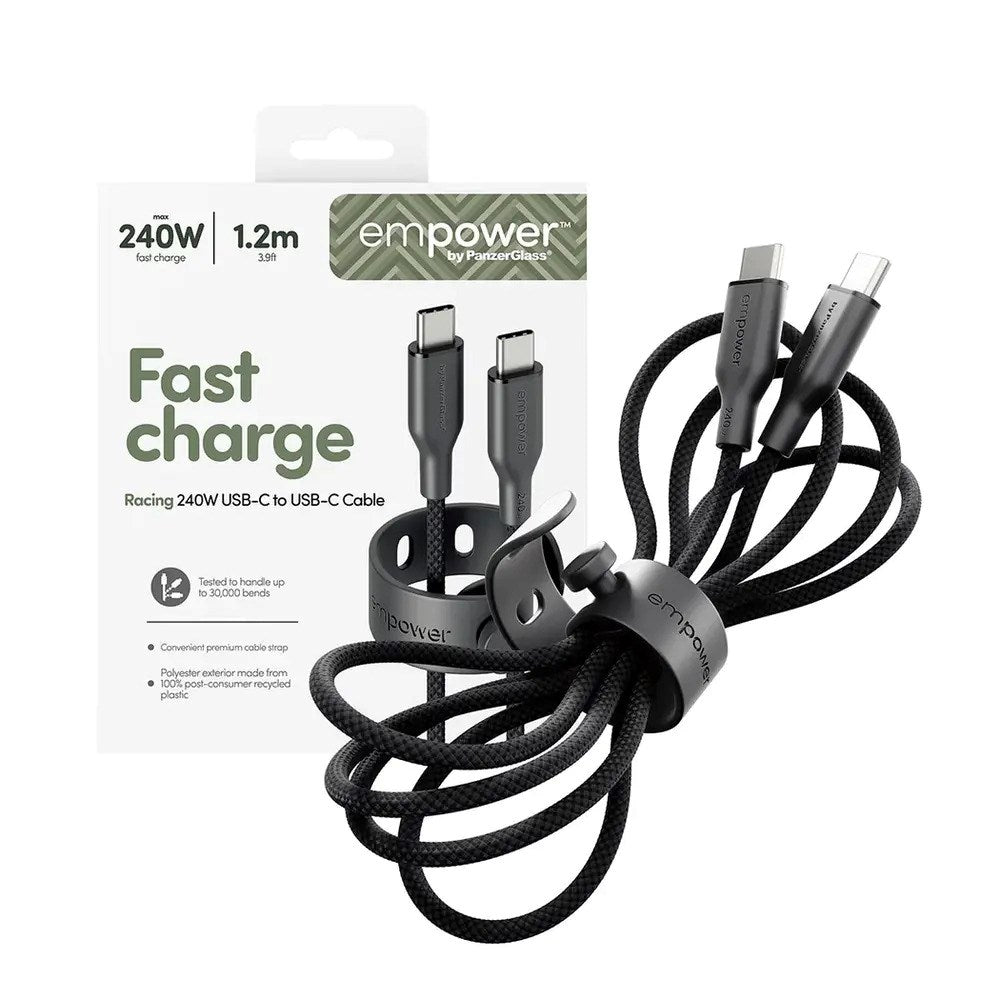 empower by PanzerGlass Racing 1.2m / 240W USB-C til USB-C Kabel - Space Black