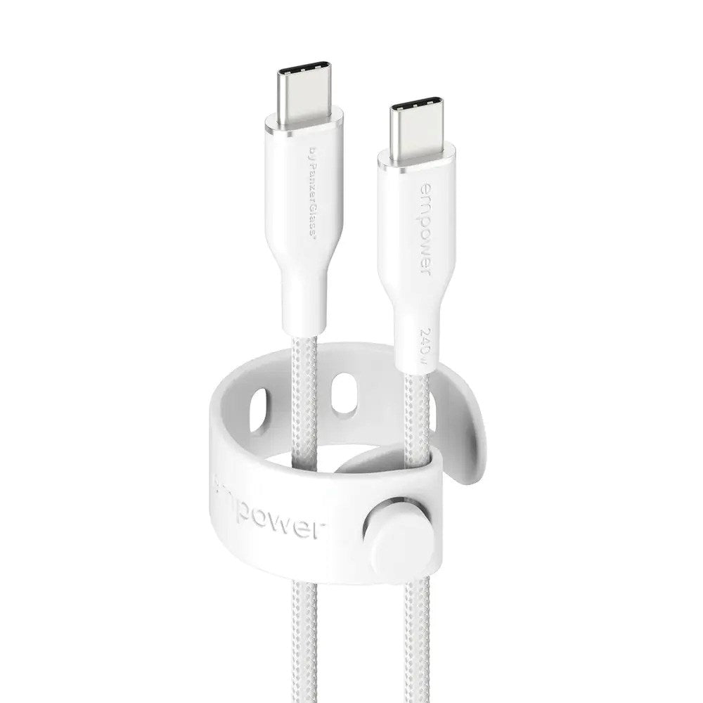 empower by PanzerGlass Racing 2m / 240W USB-C til USB-C Kabel - Silver White