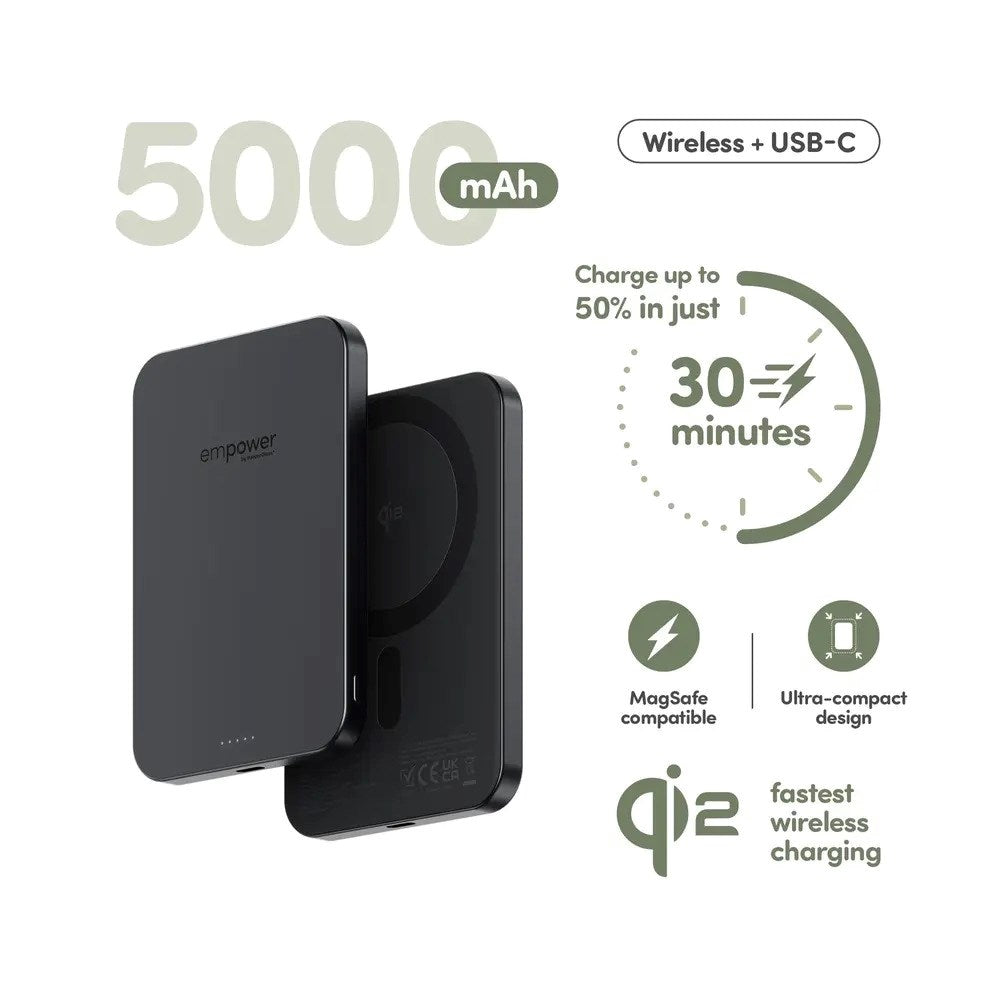 empower by PanzerGlass 5000 mAh empower Bank - Qi2 / MagSafe Kompatibel - Space Black - (DEMO)