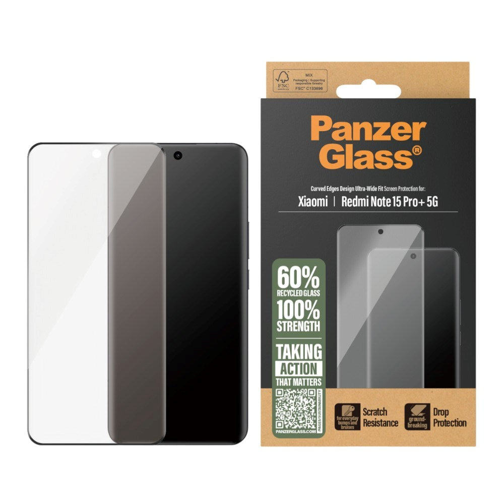 Xiaomi Redmi Note 15 Pro+ (Plus) PanzerGlass Hærdet Beskyttelsesglas - Ultra Wide Fit - Gennemsigtig