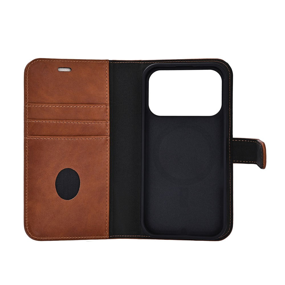 iPhone 17 Pro RadiCover Exclusive 2-in-1 Anti Stråling Læder Flip Case m. Kortholder - MagSafe Kompatibel - Brun