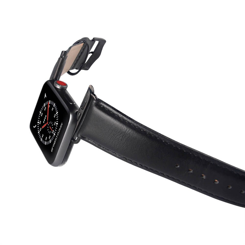 Apple Watch (38/40/SE/41/42mm) Buffalo Rem i Ægte Læder - Sort